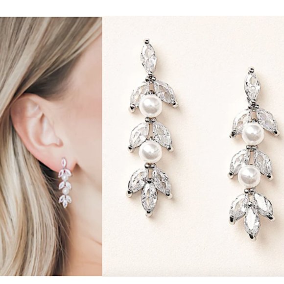 Anthropologie Jewelry - NEW~ Anthropologie BHLDN Pearl CZ Linear Dangle Earrings